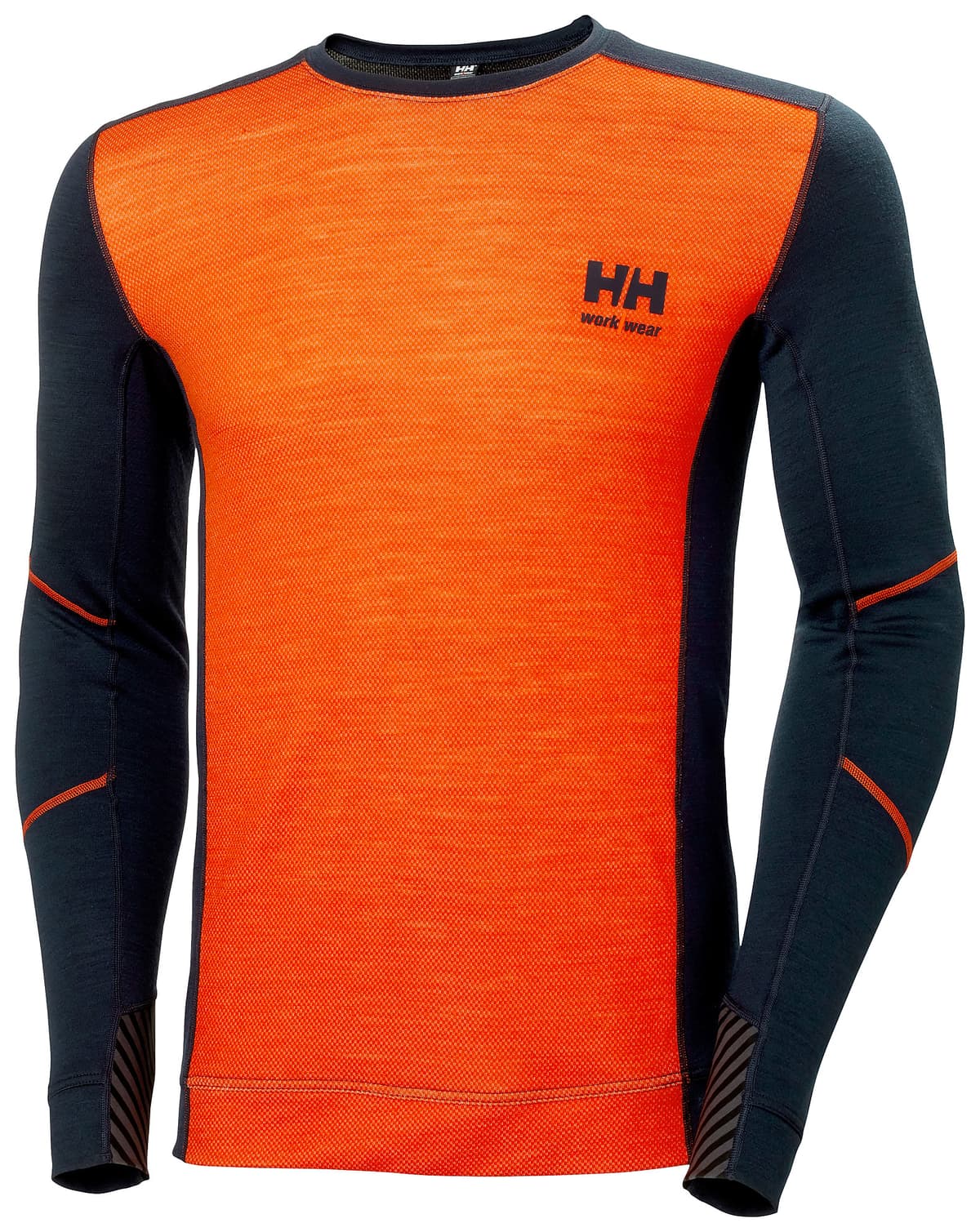 HH LIFA MERINO CREWNECK — 592 NAVY/DARK ORANGE